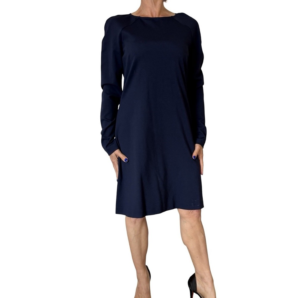 Wolford Women 10 Dress Molly Navy Blue Stretch Knit Long Sleeve Minimalist Mini